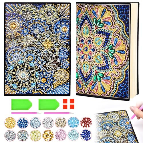 Aragallant Basteln Mädchen 7 8 9 10 Jahre, Mandala Diamond Painting A5 Notizbuch, Geschenke für Mädchen ab 6 Jahre, Kreative Spielzeug Tagebuch Geburtstagsgeschenk für Kinder (Flower)