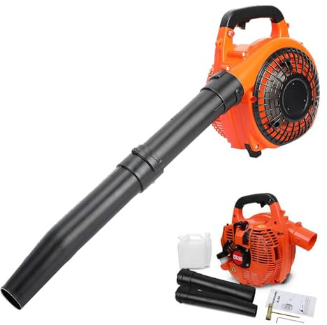 26CC Petrol Leaf Blower Ccordless, Powerful 2 Stroke Air Cooled Engine, 250 km/h MAX Wind Speed, 750W Portable Handheld Garden Blowers, for Blowing Leaf/Snow/Dust/Grass Cuttings (orange)