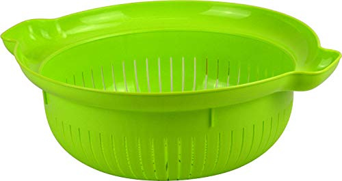 Deep Colander Food Strainer, 30 cm Large with Side Handles, Basket for Vegetable Wash, Sink Colander, Draining Pasta, Rice, Fruit (Green)