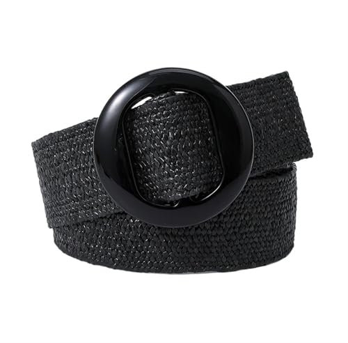 WJIAYAO Gürtel Damen 1pc Vintage Runde Schnalle Frauen Geflochtene Taille Band Dünne Elastische Gefälschte Stroh Taille Gürtel Bekleidung Zubehör(Black)