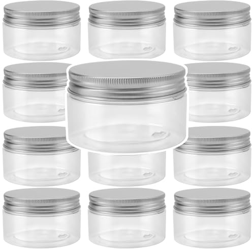 24PCS 100 ML Clear Plastic Jars with Silver Aluminum Lids, Wide Mouth Plastic Storage Containers Jars for Spice, Creams, Lotions