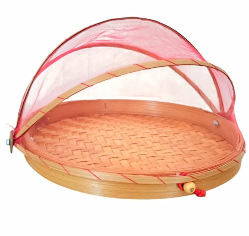Générique Cloche à Fromage Fruit 30 cm Garde Manger Bambou Corbeille Plateau Fromage Filet Rouge Naturel protège Aliments Corbeille à Pain