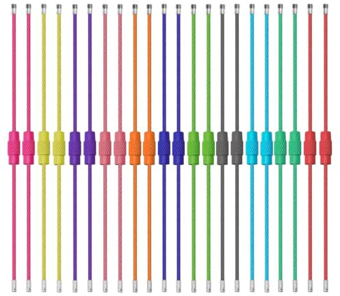 FENQURO 22 llaveros de cuerda de alambre, 5 x 5 cm, acero inoxidable, anillas llaveros, llavero suave con cierre de rosca, llaveros multifuncionales para etiquetas de equipaje, llaves, colgantes