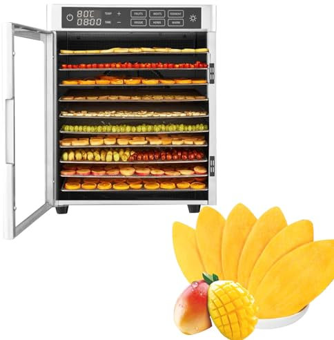 800W Electric LED Digital Food Dehydrator Machine, Dehydrators for Beef and Jerky, 185ºF Temp, 24H Timer, 360 ° Circulating Heating, Dryin for Fruits,Yogurt,10Trays-220V