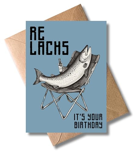 WBdesignz Lustige Geburtstag Karte ReLachs It's your Birthday mit Umschlag - Geburtstagskarte Angler Geburtstag angeln Glückwunschkarte Anglerin Karte - witzige Geschenkkarte mit Fisch (DIN A6)