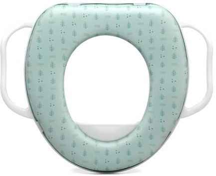 Kiokids | Reductor WC Salvia con Asas para Niños +12 Meses | Acolchado y Seguro | Fácil de Limpiar | Asas para Mayor Comodidad | Protector de Salpicaduras | Compatible con Inodoros Estándar