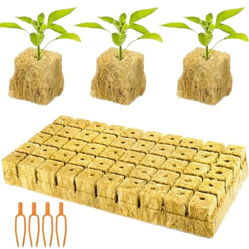 Dyiouxin Rockwool Cultivation, Rockwool Cubes, 50 Pieces 2.5 x 2.5 x 2.5 cm Rock Wool Set, Rockwool Cubes, Bottomless Hydroponics Propagation Mat, Rockwool Cubes for Cuttings, Cloning, Cultivation
