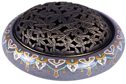 TAIYOU Keramisches Räuchergefäß mit Metall Deckel Kleine Räucherschälchen Vintage Räucherstäbchenhalter Incense Burner Kit Räucherschale Weihrauchbehälter für Hause Büro Yoga Dekoration Lila