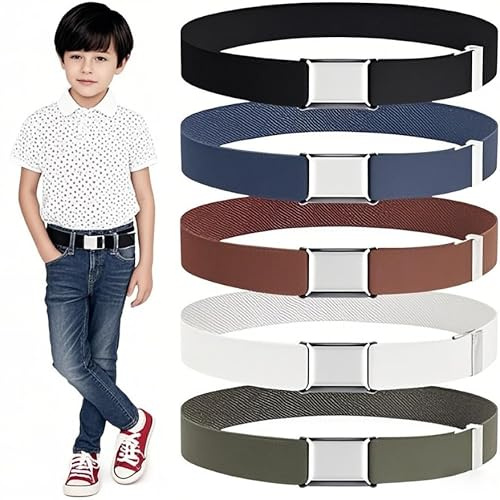 Parthan 5 Stück Elastische Gürtel Kinder, Stretch Kindergürtel mit Quadratische Schnalle, Einstellbarer Kinder Gürtel für 2-15 Jahre Jungen und Mädchen für Jeans Shorts Hosen Kleid