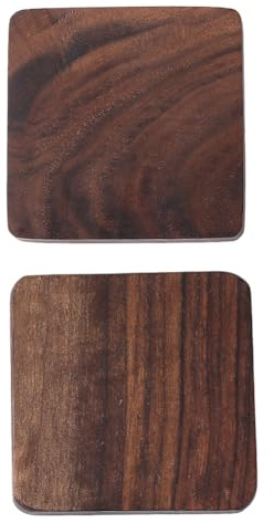 CALFOVERA 2 sous Verre Carré en Noyer Noir de 6cm Petit Tapis Plat en Bois Résistant à la Chaleur Coussinets Isolants Thermiques Protection de Table Support de Tasse en Bois Soucoupes Coussinées