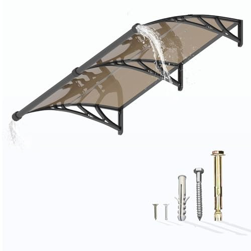Auvent pour Porte d'entrée 240x100cm,Toit Marquise avec Gouttière en Polycarbonate Protection Contre Pluie,UV et la Neige Support Robuste en ABS Durable