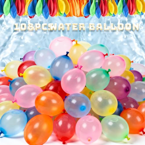 108 Stück Wasserbomben Selbstschließend für Kinder Erwachsene,Bunt Wasserballons,60 Sekunden Schnellfüller Wasserbombem,Wasserluftballon,Wiederbefüllbare Wasserbomben Set Für Sommer Wasser Spiele