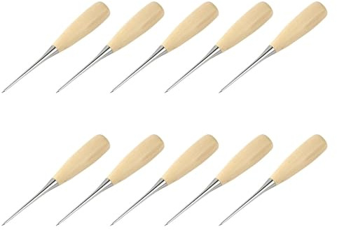 Set di punteruoli in acciaio antiruggine e manico in legno liscio per gli appassionati di artigianato in pelle
