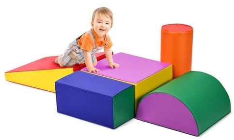 FANTASK Softbausteine, 5 TLG. Bauklötze zum Toben und Klettern, Großbausteine Mehrfarbig, Schaumstoffbausteine aus Schaumstoff, Riesenbausteine für Babys & Kleinkinder (Mehrfarbig)