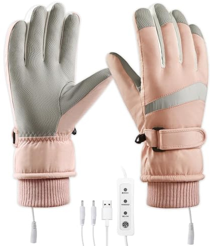 yotutun Guantes calefactables USB para mujer, calentadores de invierno, manos completas, guantes cálidos, impermeables, 3 niveles de temperatura, sin deslizamiento, guantes de esquí duales para esquí