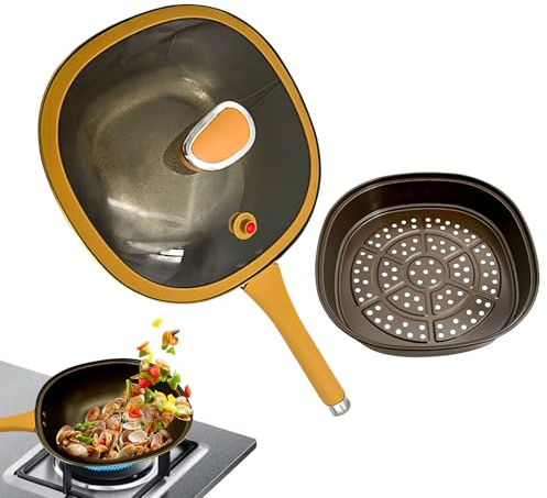 Frying Pan - with Lid Deep Saute Pan | Ergonomic Handle Skillet Cookware Pot 12 Inch Nonstick | Versatile Cooking Tool for Kitchen Indoor Outdoor Oven Camping Apartment Dorm | Multi P