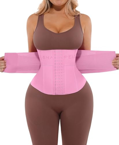 SHAPELLX Waist Trainer for Women Waist Cincher Belt Tummy Control Body Shaper Postpartum Band Workout Girdle(Pink,L)