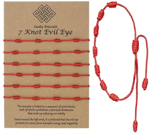 GXAHSOL 6 Pièces Bracelet fil rouge, Réglable Bracelet Kabbale Porte Bonheur, bracelets avec 7 nœuds, Bracelets en Corde, Cadeaux pour Couples, Famille, Amis