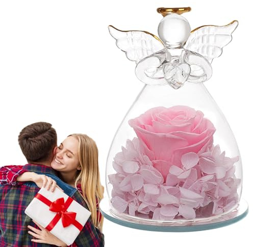 Genérico Preservade blommor - bevarade blommor 7,5 x 10,5 cm, ängelfigur | skyddsängel med ros, , present till Thanksgiving, bröllop, jul, årsdag
