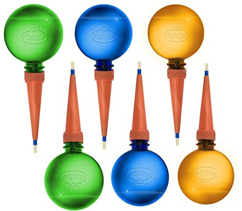 Plantpal Plant Watering Globes – Automatic Self-Watering System for Indoor and Outdoor Plants, 6 Pack (2 Green 2 Blue 2 Orange) – Intelligent Moisture Sensor, Effortless Hydration