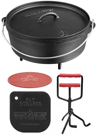 CAMP CHEF KS0332 Set: Classic Dutch Oven SDO-12 mit Profi-Deckelheber, Hot Pad und Reinigungsschaber
