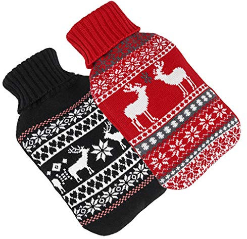 Bambelaa! 2er Set Wärmflasche Mit Bezug Groß Lang Tier Weihnachten Herz Designs Erwachsene Kinder Wärmflaschenbezug Hot Water Bottle Cover Bottle Warmer Damen Herren Füße 2 Stück Mit Je 2 Liter