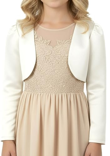BlackButterfly Bambini Raso Manica Lunga Bolero Ragazze (Avorio, 9-10 Anni)
