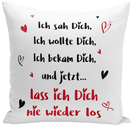 Tassenbrennerei Kissen mit Spruch Ich SAH Dich, Ich wollte Dich - Ich Liebe Dich Geschenk für Freund, Freundin (Rot)