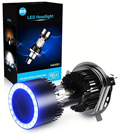 CAR WORK BOX Lampadina H4 LED per Moto con Occhi Angelo, 6400LM, DC 12V 6000K, 1 Lampada
