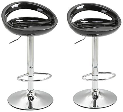 HOMCOM Set 2 Sgabelli da Bar Alti, Sgabelli Girevoli a 360°, con Schienale e Poggiapiedi, Altezza Regolabile, Base in Acciaio, per Sala da Pranzo e Cucina, 46x41x76-96cm, Nero