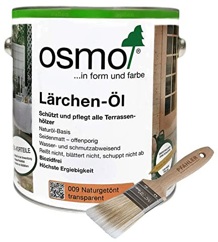 Osmo Terrassen-Öl Lärchen 009 Naturgetönt 2,5 l + Flächenstreicher Pinsel von Pfahler Gratis