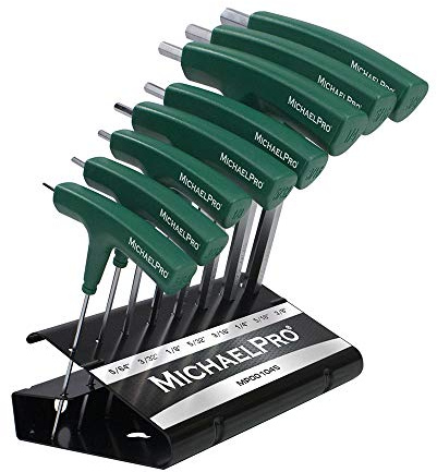 MichaelPro MP001045 8-Teilig - Zweiseitiger Kugelkopf Imbusschlüssel Satz mit Griff - Hex Key Set mit Praktischem Aufbewahrungsständer (SAE), Grün
