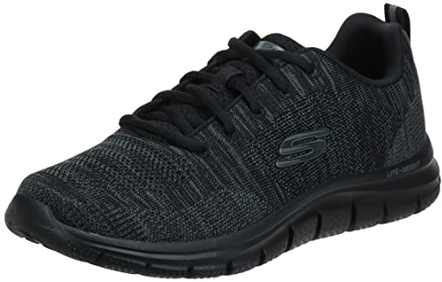 Skechers Herr spår främre löpare snörning sneaker Oxford, Träkol stickad svart trim, 45 EU