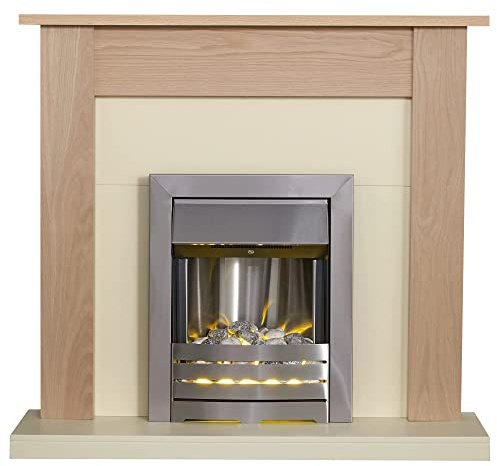 Adam Southwold Fireplace in Oak & Cream with Helios Electric Fire in Brushed Steel, 43 Inch
