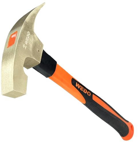 WEDO Rock Pick Hammer,Non-Sparking Geologist Brick Hammer,Bricklayer's/Mason's Hammer,Aluminum Bronze,Head 800g(1.8lb),Length 340mm,Die-forged Masonary Tool,Fiberglass Handle,BAM Certification