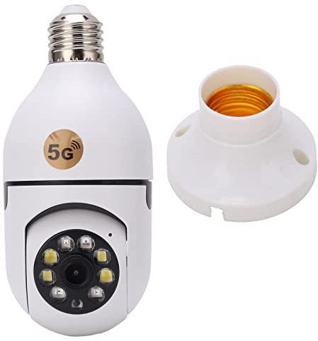 Eujgoov Telecamera con Lampadina, 360 Gradi 2.4GHz e 5G WiFi Smart Home Surveillance Cam Allarme Rilevamento Movimento 110‑220V 1080p Telecamere di Sicurezza IP Panoramiche