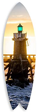 DECLINA Surfboard, bedruckt, Surfbrett, Deko, Wanddekoration, Deko, Surfbrett, Deko Sunset auf dem Leuchtturm von Capbreton, 100 x 30 cm