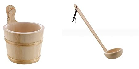 eliga Aufgusseimer mit Kunststoffeinsatz & Schöpfkelle Holz gewinkelt, Länge Circa 30 cm