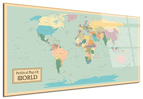 DECLINA, tableau mural, cadre déco, impression sur verre acrylique, art mural carte du monde, décoration intérieure, tableau contemporain, déco World's Map