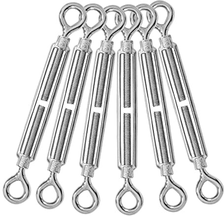 Jamiikury 6PCS M10 Eye & Eye Turnbuckle 304 Stainless Steel Turnbuckle Wire Rope Tension Heavy Duty Turnbuckles for Cable Railing Wire Rope Hardware Kit (M10, Eye & Eye)