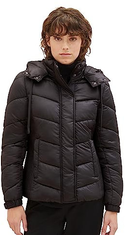 TOM TAILOR Damen 1037565 Steppjacke mit Abnehmbarer Kapuze, 14482-deep Black, L