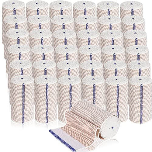 LEIFIDE 36 Pack Compression Bandage Wrap with Self Closure on Both Ends Elastic Bandage for Legs, Knees, Ankles, Wrists, Elbows, Shoulders, Athletic Stretchable Wrap(4 Inch,Blue Trim)