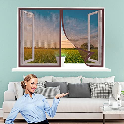 Fliegengitter Magnetvorhang, 165 x 195 cm Insektenschutz, Insektenschutzgitter Terrassentür, Klebmontage ohne Bohren für Alle Arten von Fenstern, Braun