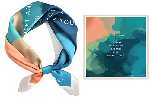 GIMIRO Schal aus imitierter Seide [53 x 53cm] Quadratische Schals Dekorativer Seidenschal Türkis-Koralle Farbverlauf mit Poesie Text (Green-Deep Sea)