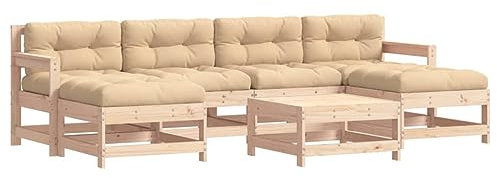 vidaXL Garten Lounge Set 7-TLG., Gartenmöbel Set mit Kissen, Sitzgruppe für Garten Terrasse, Modular Sofa Garnitur Loungemöbel, Massivholz