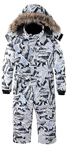 OHSNMAKSL Kid's Snowsuits Boys Ski Suits Jackets Girls Waterproof Coats Jumpsuits Winter Snowboarding Outdoor23HXF-Boy-Snow/White-14-16