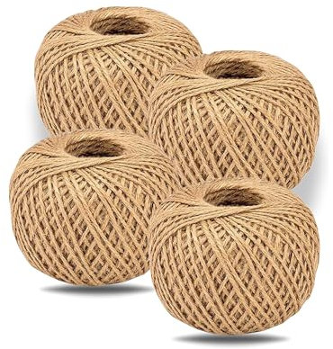 Pack of 4x48M Brown Twine String - (157 Feet) Per Roll - Cotton String Ball for School Art & Craft, Floristry & Kitchen Essentials-Cotton Cord for Culinary Tasks & Gardening Applications || Pack of 4