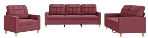 vidaXL 3-TLG. Sofagarnitur mit Kissen Weinrot Stoff