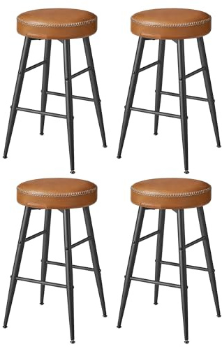 VASAGLE EKHO Collection - barstol, set om 4, köksstol, topp, PU med sömmar, modern stil, mellanårhundrade, sitthöjd 63 cm, kök, bar, enkel montering, karamellbrun LBC280K01