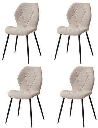 GrandCA HOME Juego de 4 Sillas de Comedor, Sillas de Comedor Tapizadas, Sillas de Cocina Nórdicas, Sillas Acolchadas con Patas de Metal, Cojines de Tela de Rombos, Beige-R